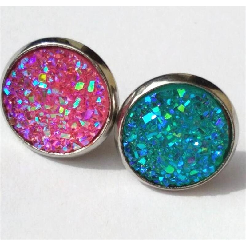 

2020 new AB Green Druzy Earrings, Faux Druzy Stud Earrings For Wedding Gifts, Golden;silver