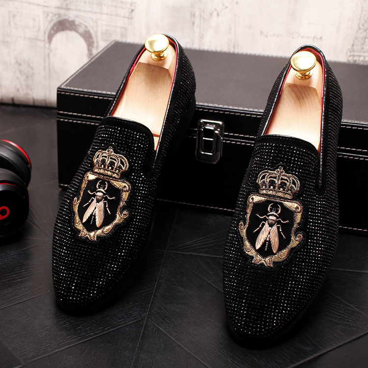 

2021 NEW Men embroidery skull Shoes Fashion black Gold Casual Flats Men's Designer Dress Shoes Sequined Loafers Men's Platform Driving Shoes 38-44