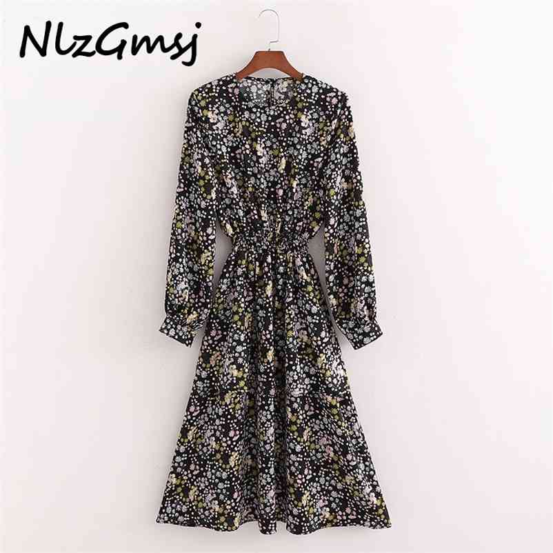 

Dress Woman O Neck Long Dresses A Line Full Sleeve High Street Floral Print Clothing Spring Summer 210628, As picture