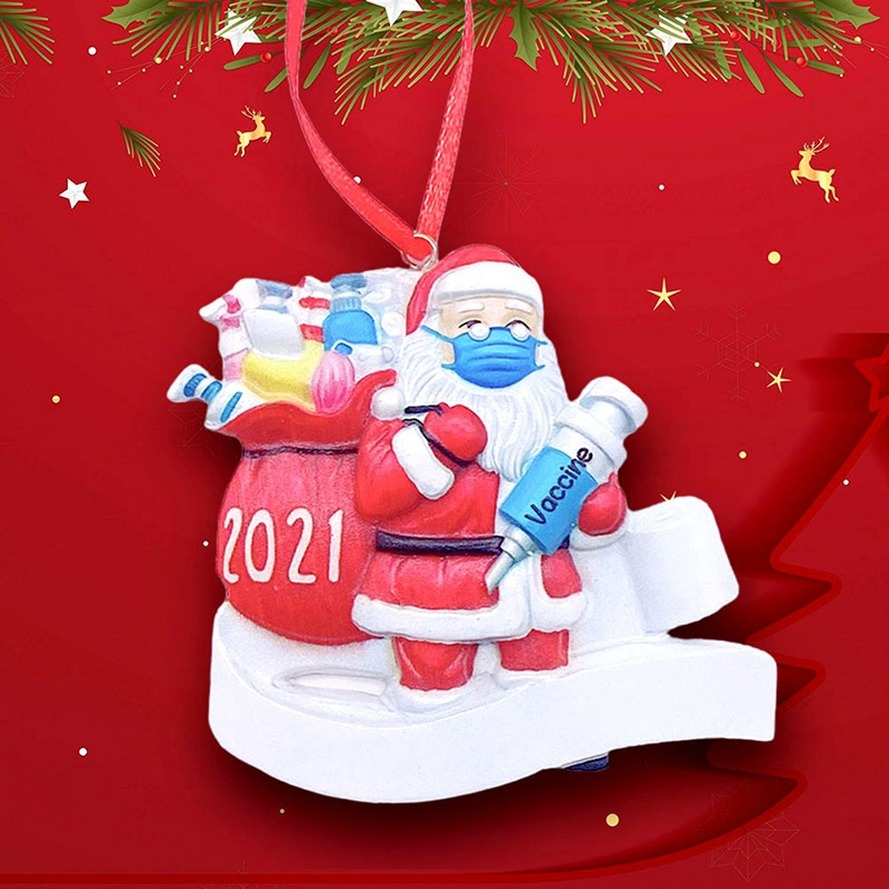 

2021 Christmas Decoration Party Favor Quarantine Ornaments Resin Santa Claus with Mask Decorate Xmas Tree Hanging Pendants