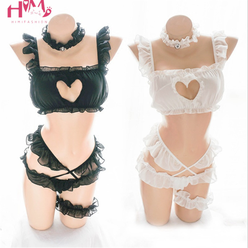 Japanese Baby Doll Lingerie Womens Lolita Cosplay Sexy Lace Erotic Costumes Kawaii Hollow Heart 5 Piece Set Pajamas-image-678595446