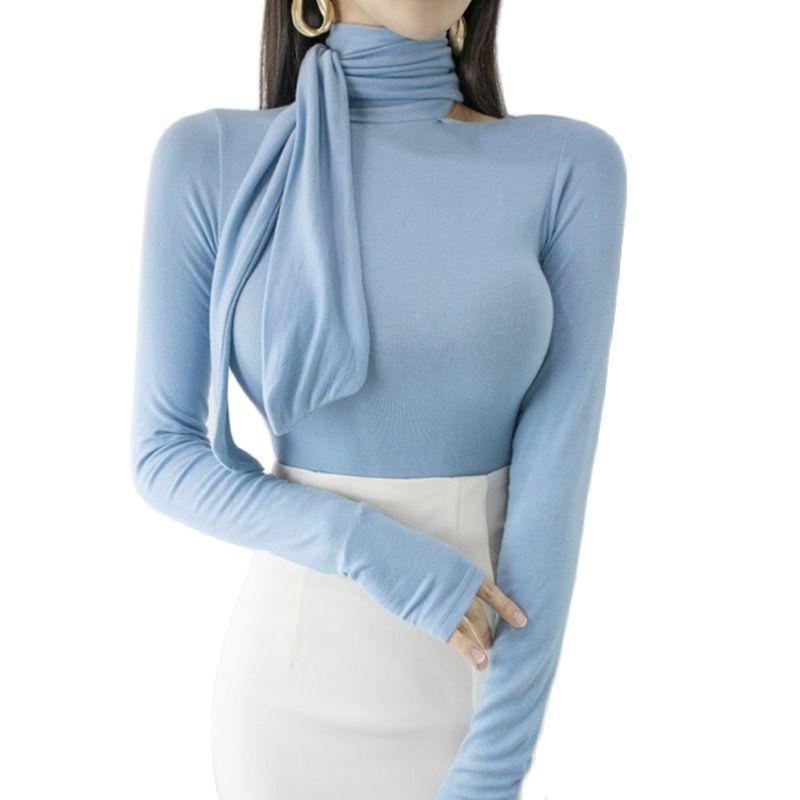 

Women's T-Shirt Sexy Bottoming Shirt Big Breasts Spring 2021 Clothes Slim And Thin Stand-up Collar Long-sleeved Tops, Beige