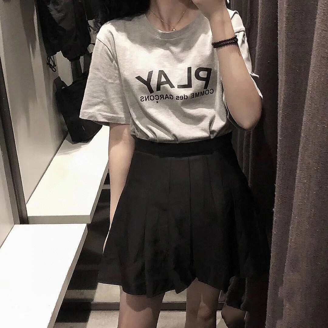 

Kawakubo Tokyo CDG Ling grey base loose round neck short sleeve T-shirt for men and women, White;black