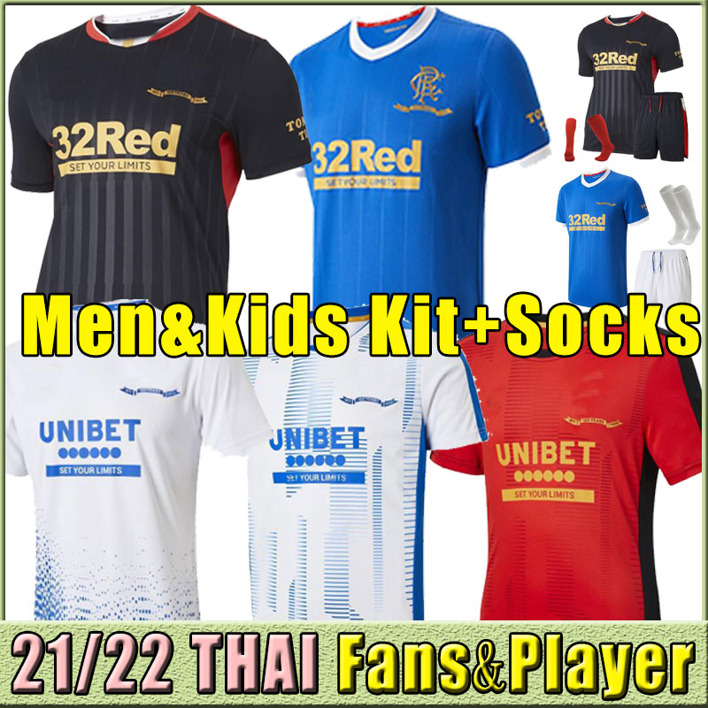 

Men+kids kit full set socks 21 22 Rangers Soccer Jersey 2021 2022 home Glasgow TRAINING CHAMPIONS DEFOE HAGI BARKER MORELOS TAVERNIER Football Shirt goalkeeper, Away