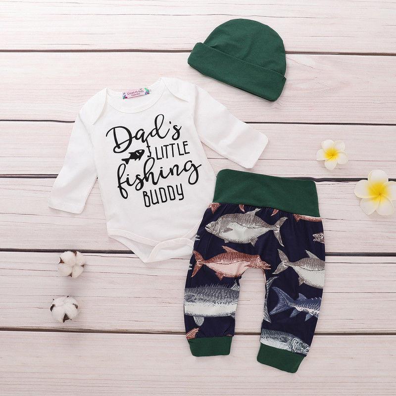 

Clothing Sets 0-24M Born Kids Baby Boy Infant Fish Cotton Romper Dad Daddy Tops And Pants Leggings Hat Outfits Set Roupa Menina, As pic