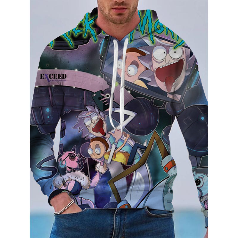 Trendy male pattern men 3D printed Anime Rick Customized hoodies visual impact party tops punk gothic round neck high-quality American sweater ho