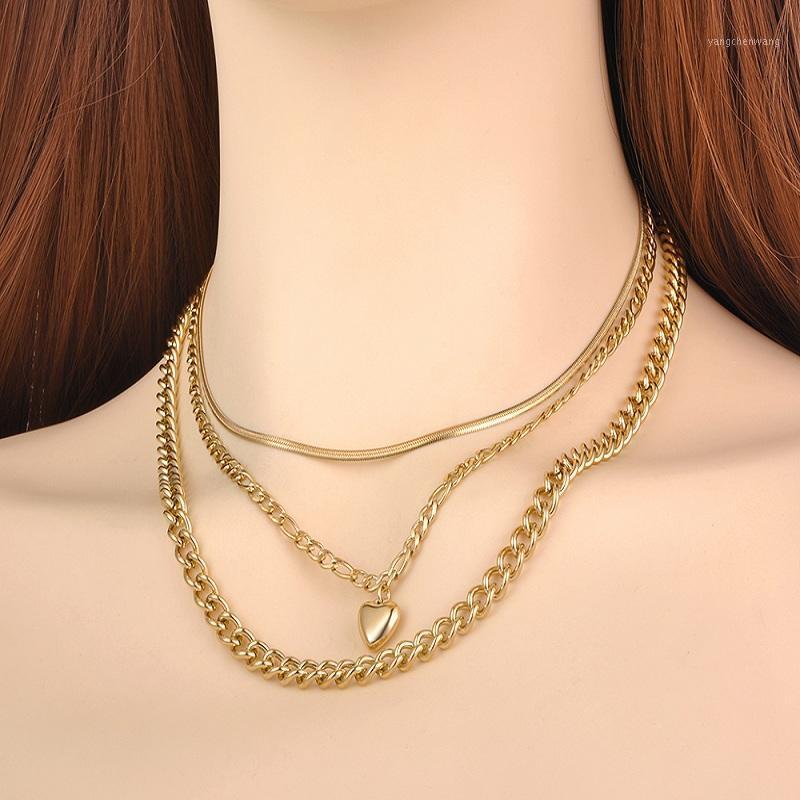 

Chains Korean Fashion Heart Lock Necklace For Women Stainless Steel Layered Chain Gold Plated Aesthetic Luxury Choker Jewelry Party