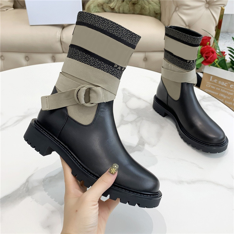 

Designer Boots Autumn and Winter Latest Luxury Martin Bootss Color Matching Cowhide Lining Fashion Sexy Knitted Elastic Shoes 35-41, Shoes box