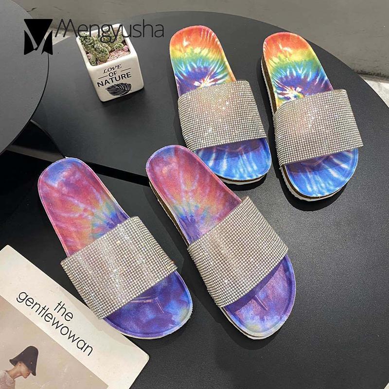 

Personality Printing Multicolor Flower Bottom Clear Sandals Women Open Toe Transparent Crystal Flats Sandalias Over Size 35-44, Pink