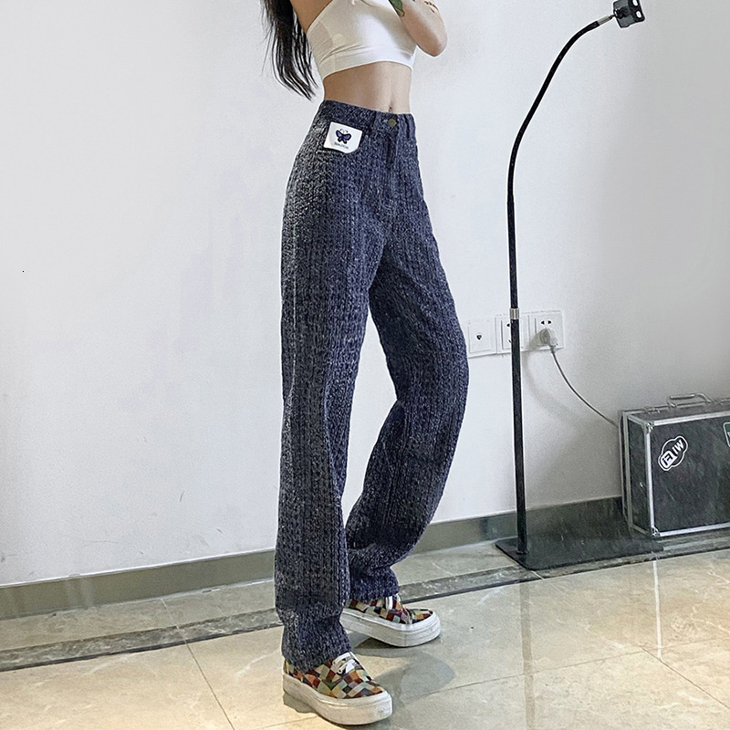 

women's jeans embroidered baggy female jeans spring y2k fashion high waist harajuku ample leg vintage straight blue sazf
