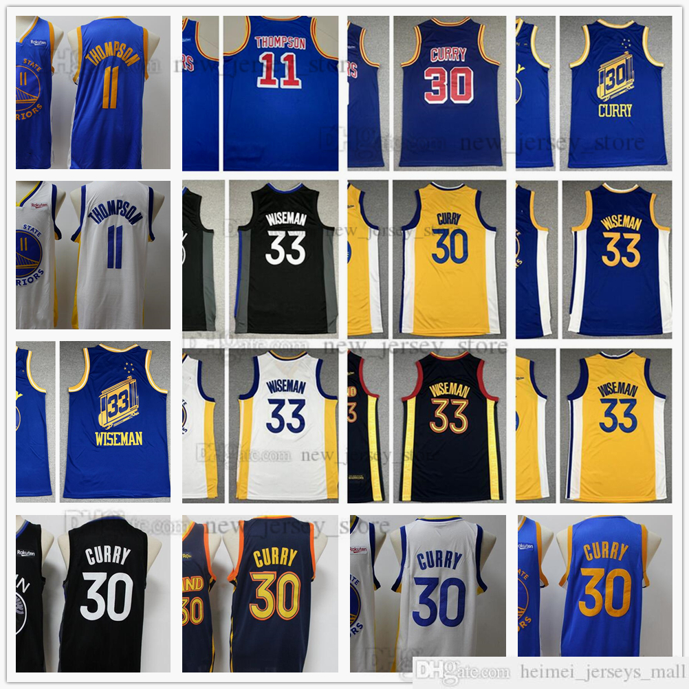 

2022 New Blue Retro Basketball Jerseys Stephen Klay 30 Curry 11 Thompson Stitched 33 James Wiseman White Black Edition City Earned Top Quality Yellow Jersey Short, As the picture
