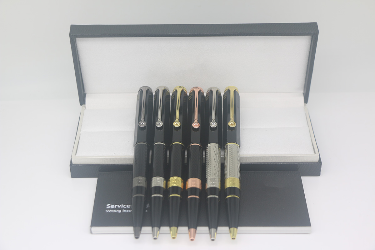 

High quality Luxury William Shakespeare 6 style color Ballpoint pen Black and gold/silver/rose gold trim with Serial Number office school su, Blue;orange