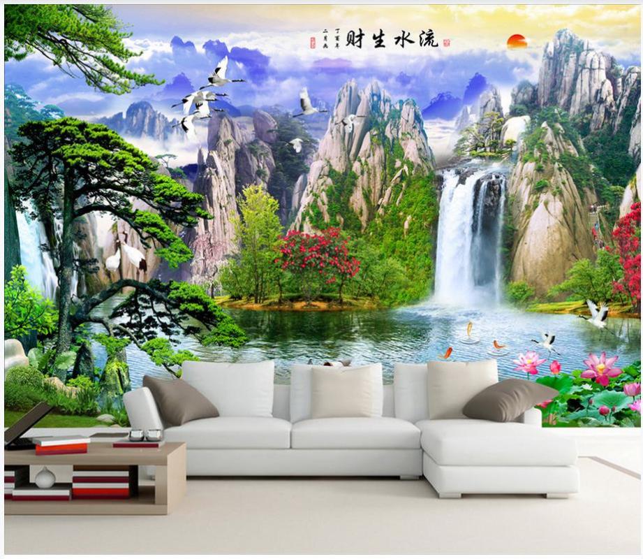 

Wallpapers Custom Wallpaper For Walls 3 D Murals Beautiful Chinese Waterfall Landscape Scenery Living Room TV Sofa Background Wall Papers