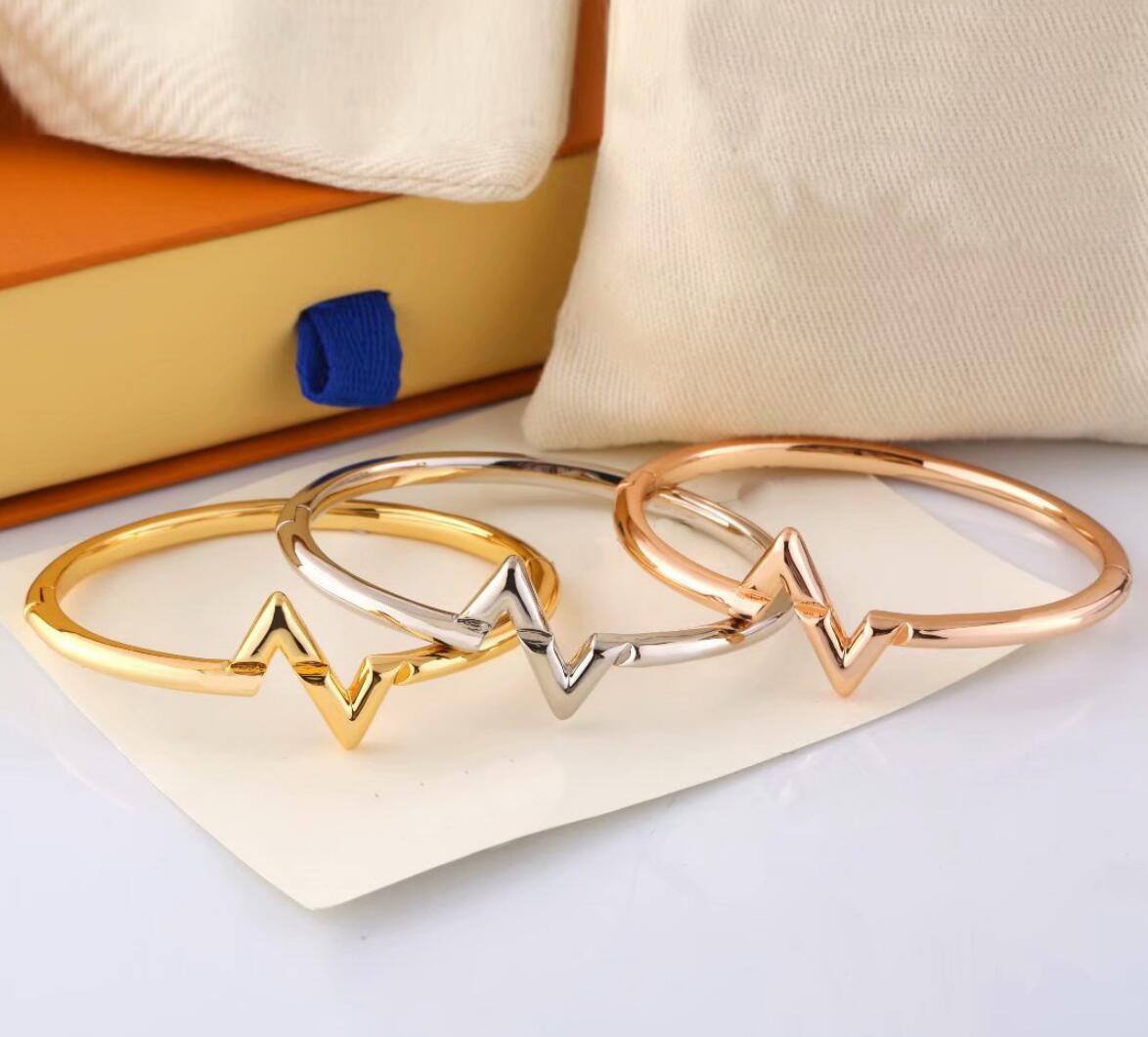 

Europe America Fashion Style Lady Women Titanium steel Engraved V Initials Volt Bangle Bracelet 3 Color Twinkle