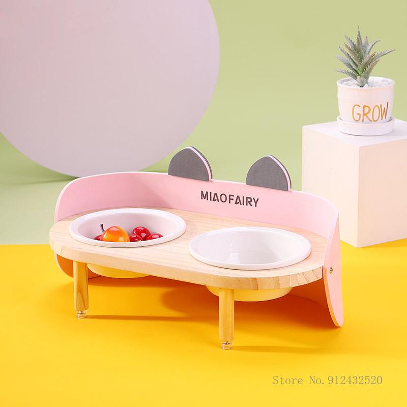 

Cat Bowls & Feeders Bowl Ceramic Double High Supplies Oblique Mouth Dog And Feeder Accessories