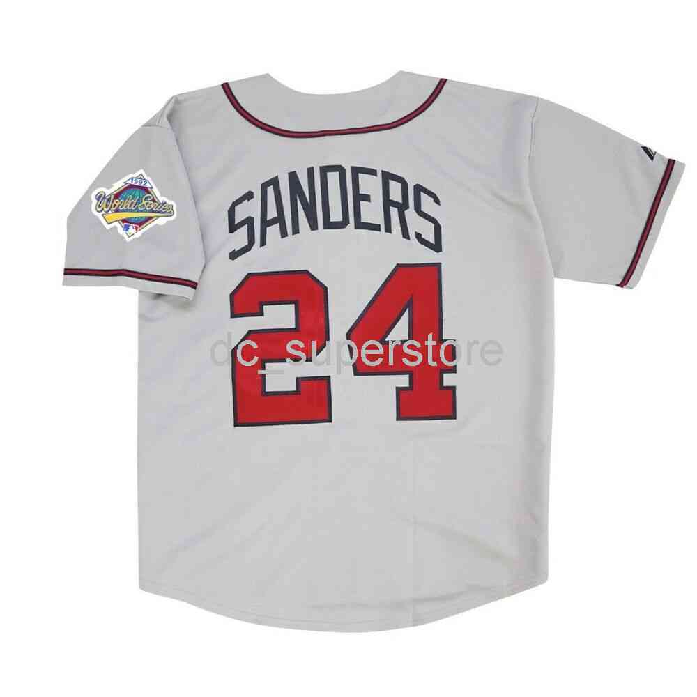 

Custom sewing Deion Sanders 1992 World Series Grey Road Jersey Men Women Youth Baseball Jersey -6XL