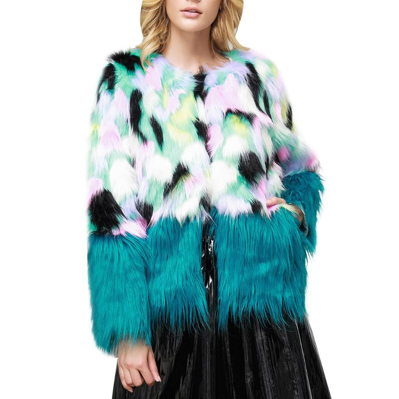 

Women's Fur & Faux CHAMSGEND Fashion Colorful Coat Women Coats Autumn Winter Purple Green Splice Cardigan Loose Shaggy Jacket 11J, Black