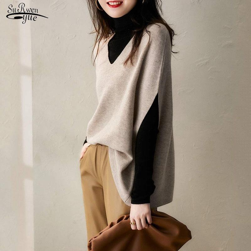 

Women's Sweaters 2021 Fall Waistcoat Sweater Cashmere Thin Wool Knitted Vest Women Soft Pull Femme All-match 16341, Charcoal gray