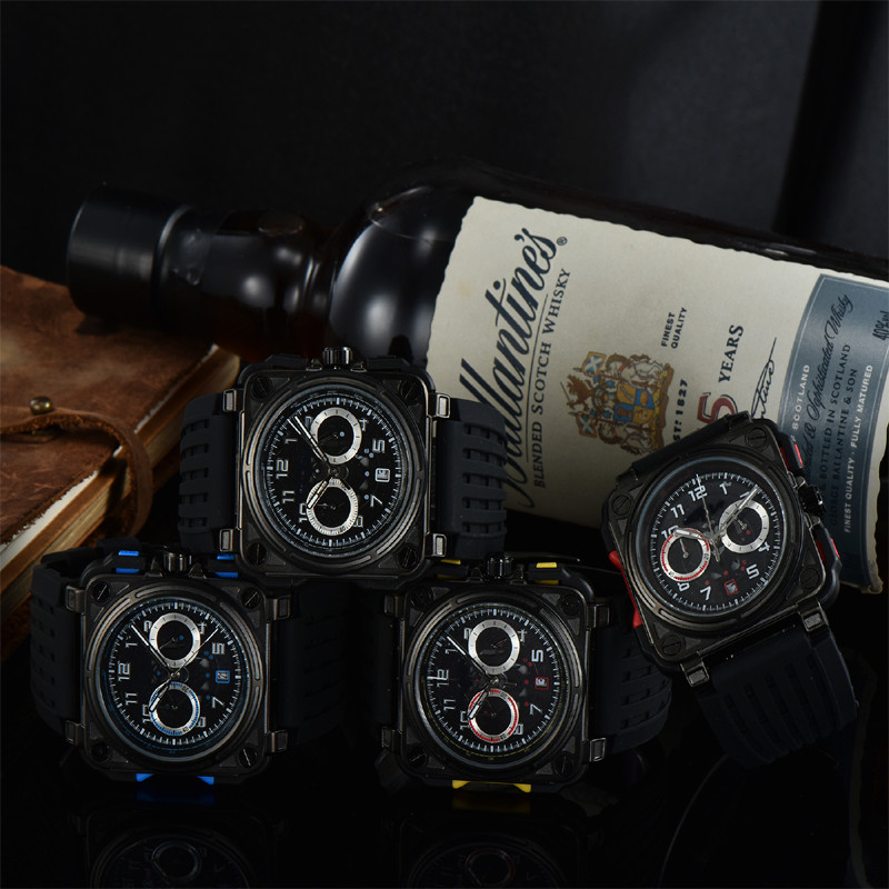 

2021 New Men's bell Quartz Rubber Watchband Fashion Watch ross Watches Accessories