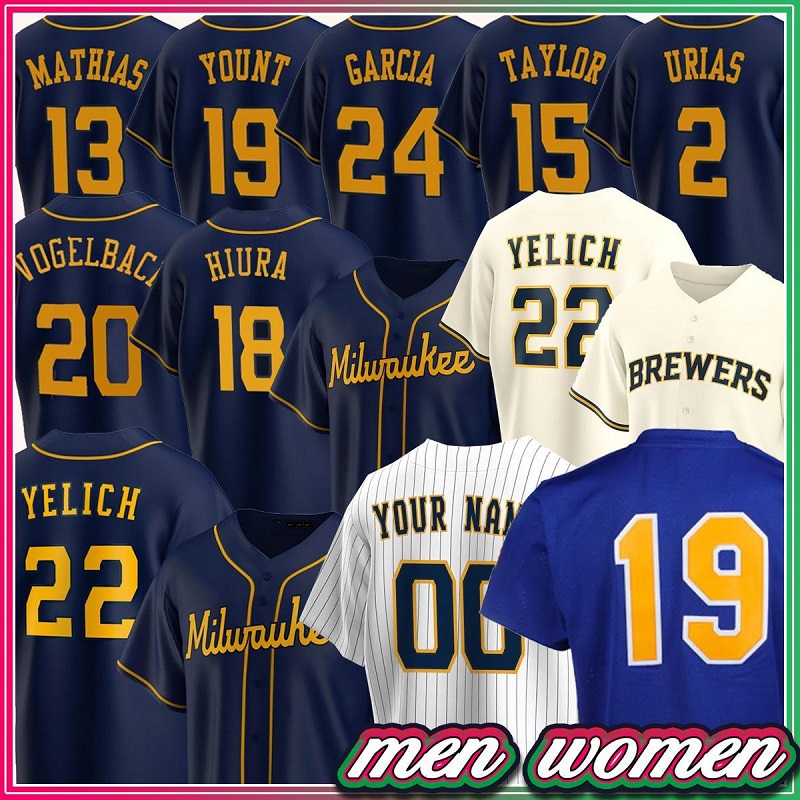 

Daniel Vogelbach Milwaukee 22 Christian Yelich Baseball Jerseys TRAVIS SHAW Robin Yount Brewers Keston Hiura Max Mathias Urias, As pic