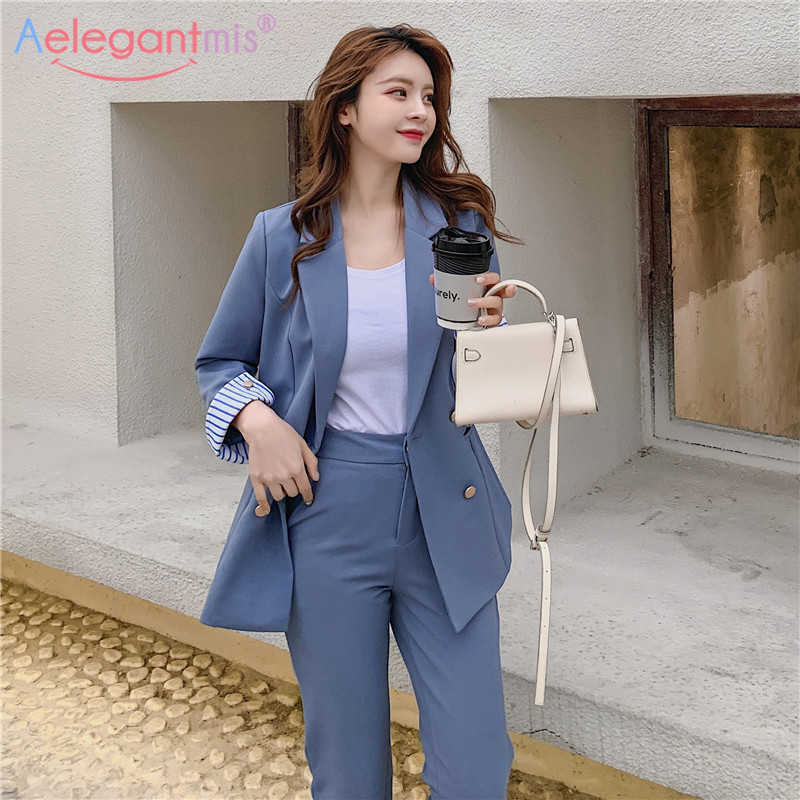 

Aelegantmis Fashion Business Blazer Suit Set Women Double Breasted Uniform Formal Jacket and Long Pant OL Two Pieces Suits 210607, Pink