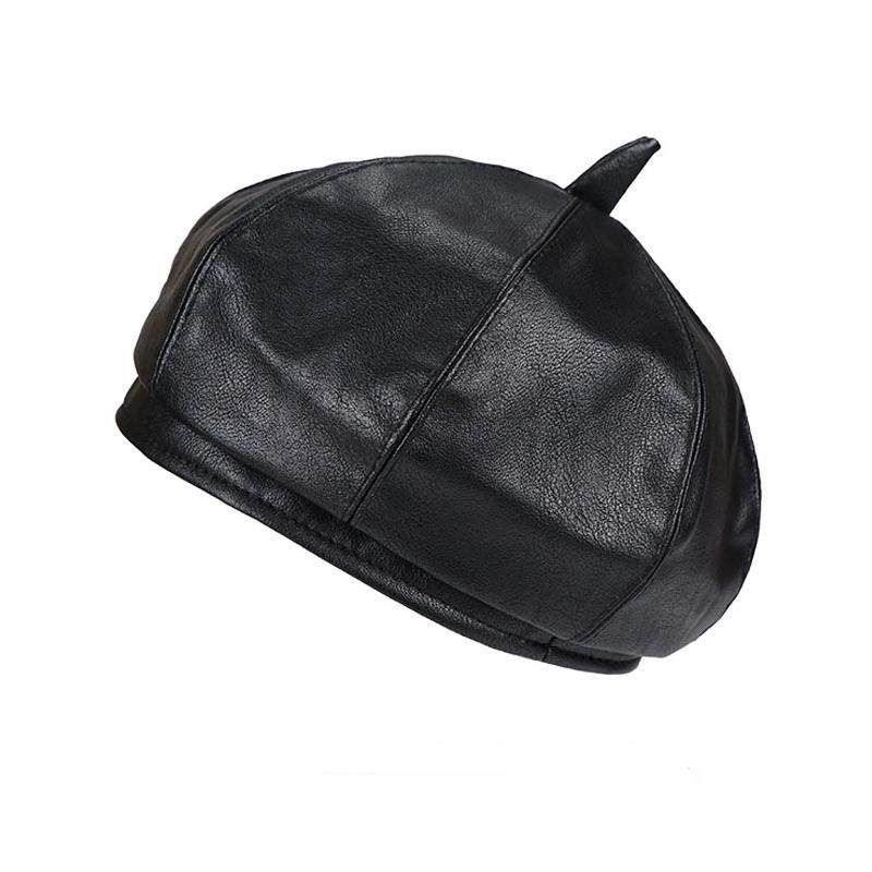

Berets Autumn Winter PU Leather Beret Fall Solid Color Outdoor Painter Beanie Hat For Women Girls Female Vintag Octagonal Cap, Khaki