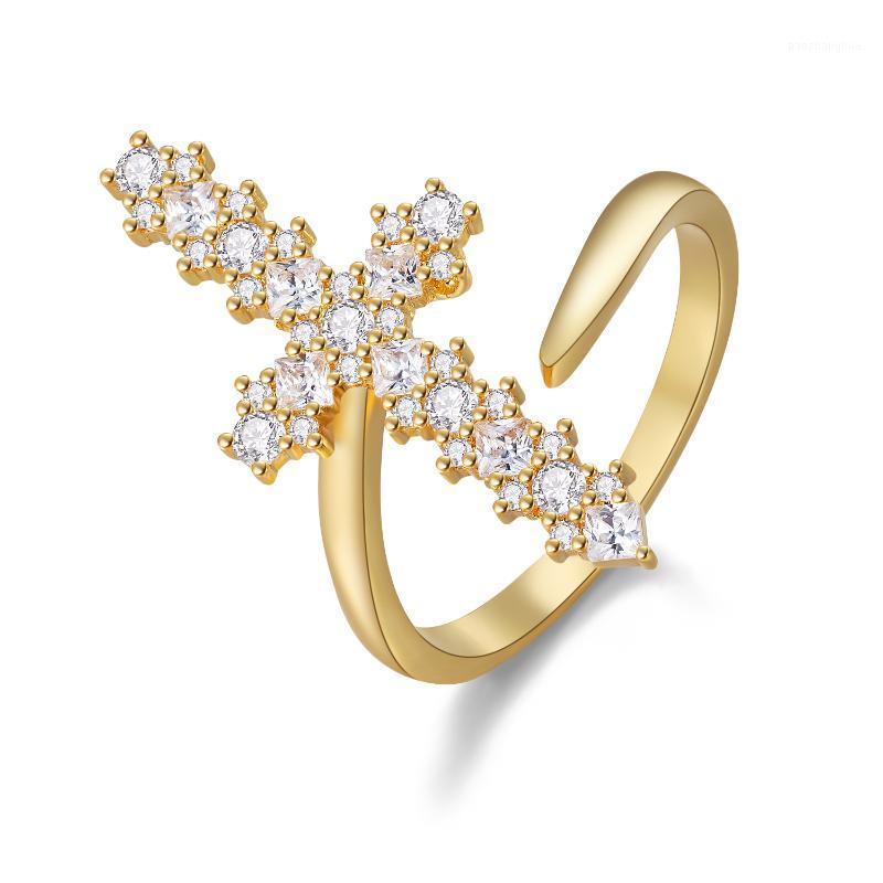 

Wedding Rings Cubic Zirconia Cross For Women Adjustable Open Size Stackable Wrap Around Ring Statement Jewelry Gifts Christian, Slivery;golden