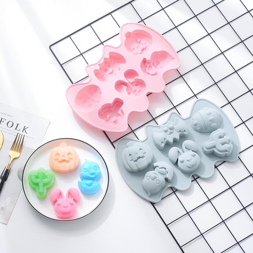

halloween baking mold silicone mold diy baking handmade soap cake 6 hole pumpkin bat bunny soft and flexible
