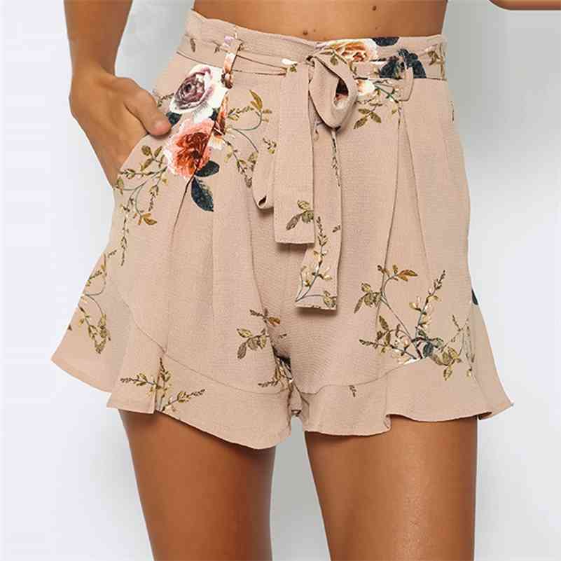 

Stylish Women clothes Bandage pocket High Waist Boho Casual Polyester Floral print Beach Summer Shorts one pieces 210518, Khaki