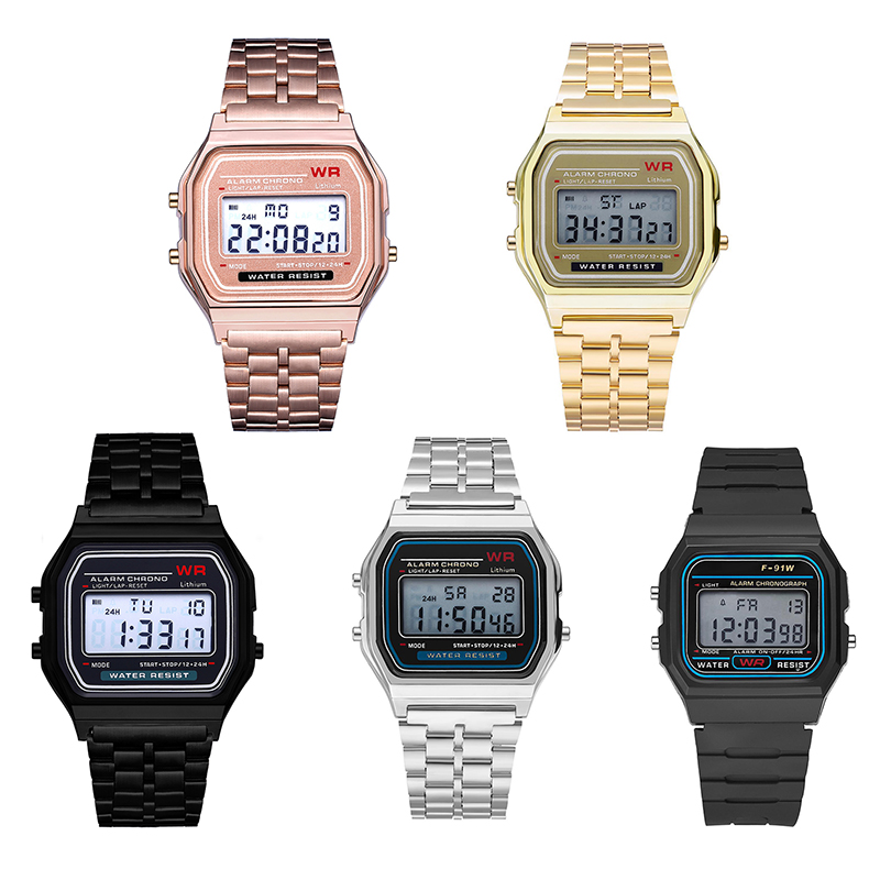 

Multifunction WR F91W F-91W Fashion Ultra-thin Watches metal watchband LED Change Watch Sport A159W Men Women Sport Watches Watch, Blue