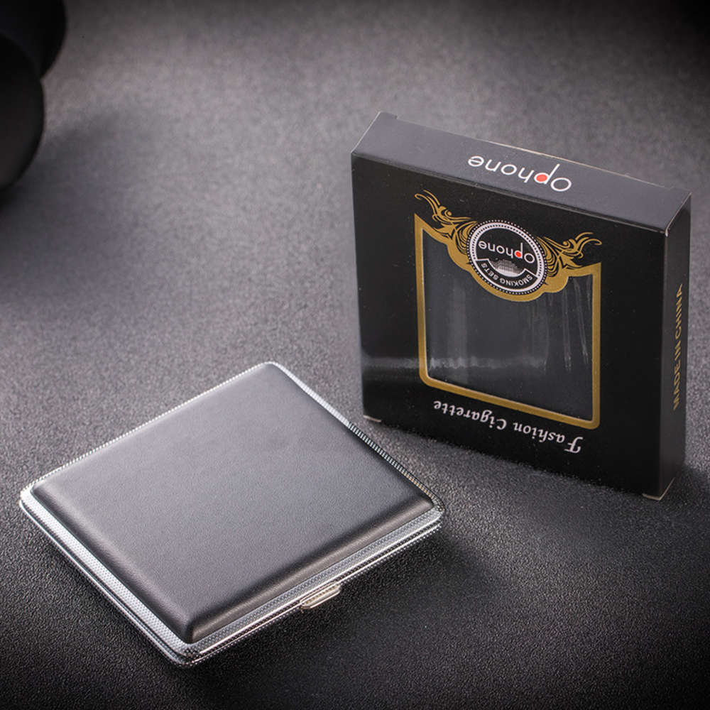 

Cigarette case Black Leather Cigarette Case fashion 20 piece metal clip leather creative personality cigarette case light plate black color box