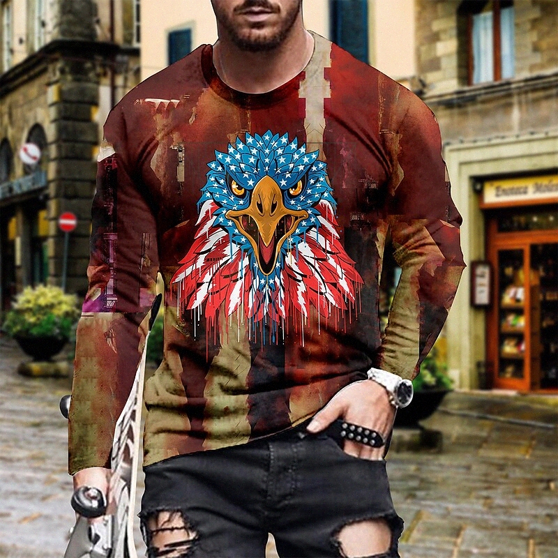 T-shirt Tee T-shirt 3D Imprimer Camo / camouflage Eagle Drapeau Couille Couille Casual Daily Manches à manches longues Tops Casual Fashion Casual