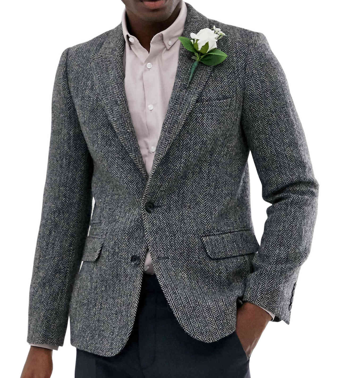 

Men' Tweed Herringbone Jacket Blazer Formal Lapel Notch Wool Tuxedos Blazer Slim Fit Winter Coat Wedding Groomsmen(Only Blazer) 211111, Green