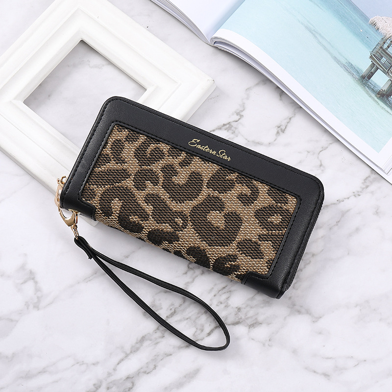 

ladies leather purse classic fashion Leopard clutch bag multi-card-position contrast leathers long wallet street trend color matching female-style storage wallets, Brown3-small