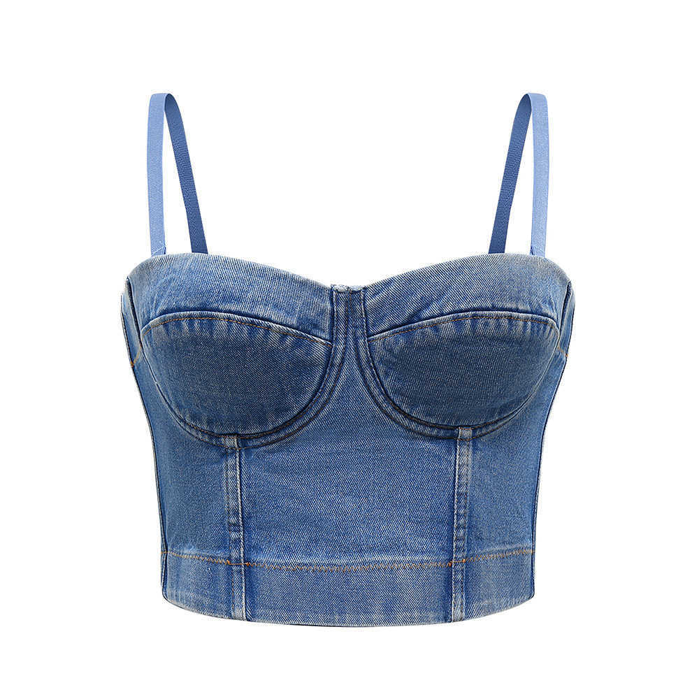 

Crop Top Women Tank Summer Top Cropped Woman Clothes Sexy Camis Push Up Denim Bra Clothing Backless Bustier Party Club Vest 210616, Db568