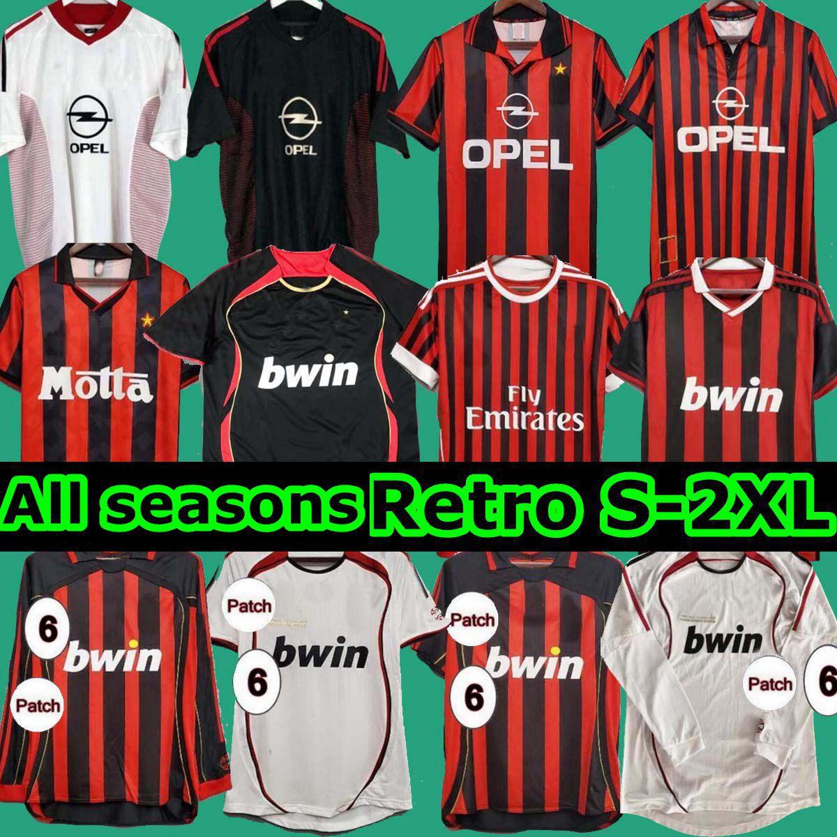 

AC 2006 2007 MILAN SOCCER JERSEY 90 91 Retro shirts home AWAY 96 97 Gullit 02 03 04 Maldini Van Basten football RONALDO KAKA Inzaghi 09 10 S, Black;yellow