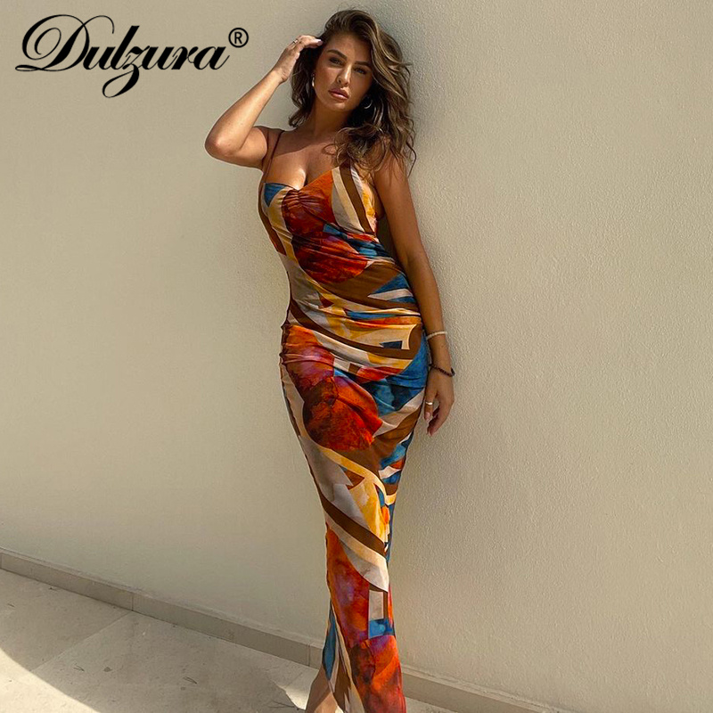 

colorful printed strap midi dress ruched bodycon party elegant club streetwear 2021 autumn winter fashion y2k, Black;gray