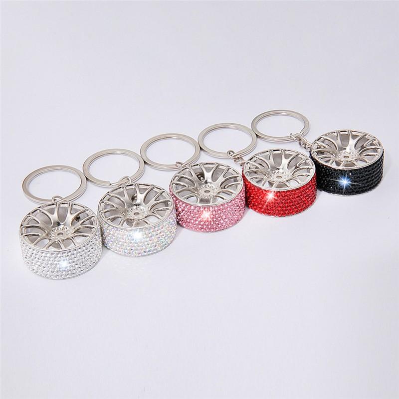 

Keychains Crystal Rhinestone Alphabet Keyring Initial Creative Wheel Key Ring Chain Unisex Hub Rim Model Car Gift