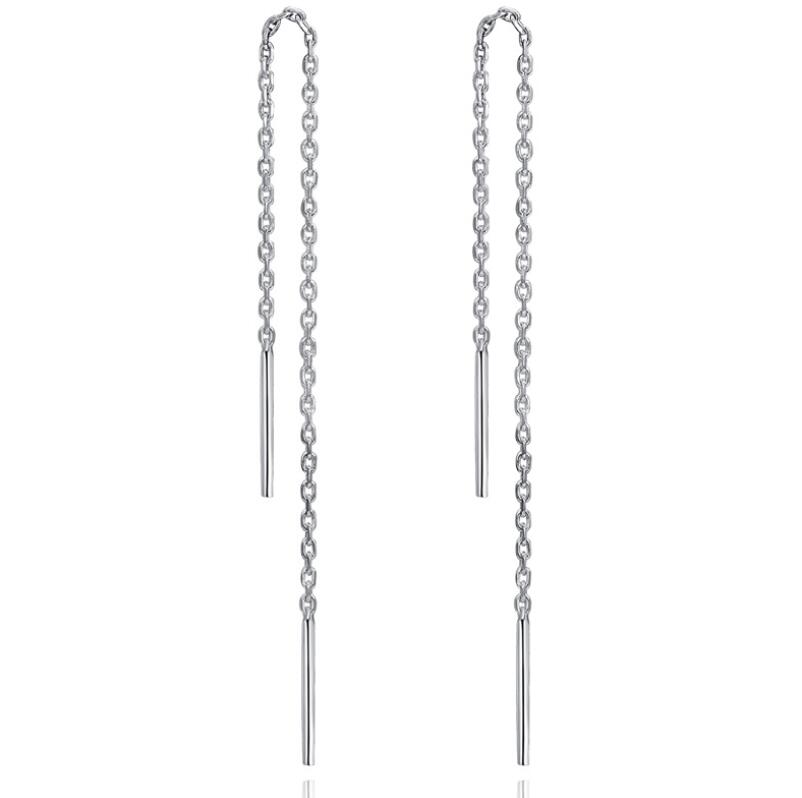 

A Pair 925 Sterling Silver Tassel Dangle Threader Drop Earrings Long Chain Ear Line