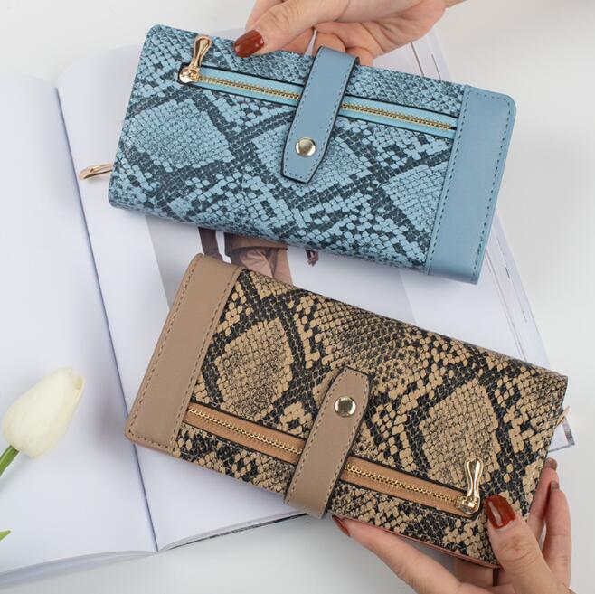 

women leathers wallets personality popular snake pattern long wallet street trend multi-card leather coin purse large capacity multifunctional mobile phone bag, Pink(boutique box)