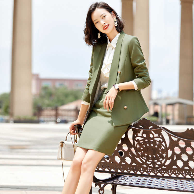 

Autumn and Winter Women's Skirt Suit Business Wear Temperament High Quality Jacket Office Waist Slim 210527, Blazer skirt b