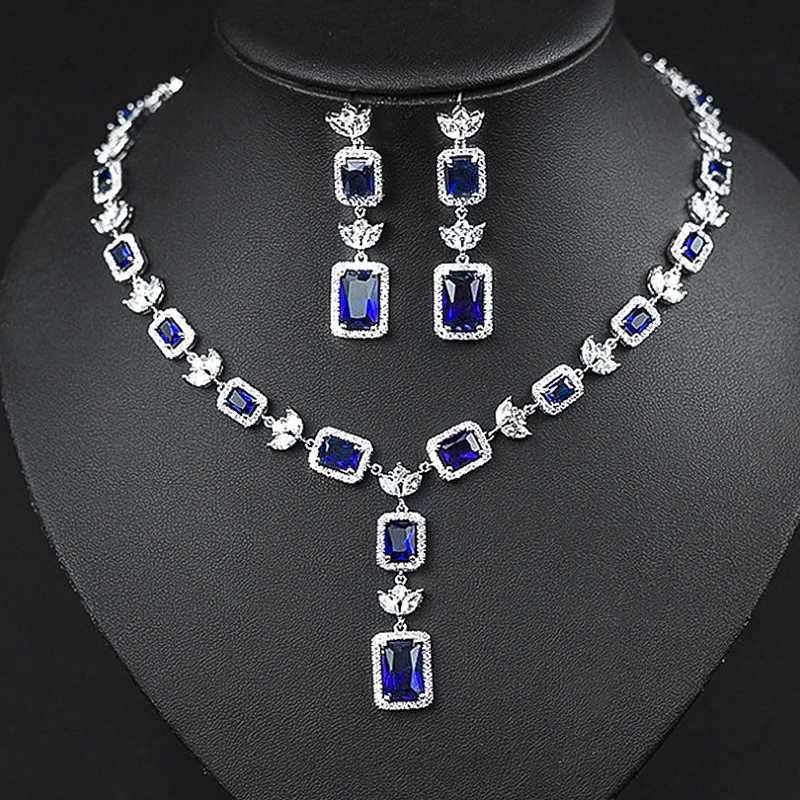 

Earrings & Necklace Color Diamond Square Super Flash Jewelry Set Wedding Fashion Ladies Exquisite Party Style, As pic