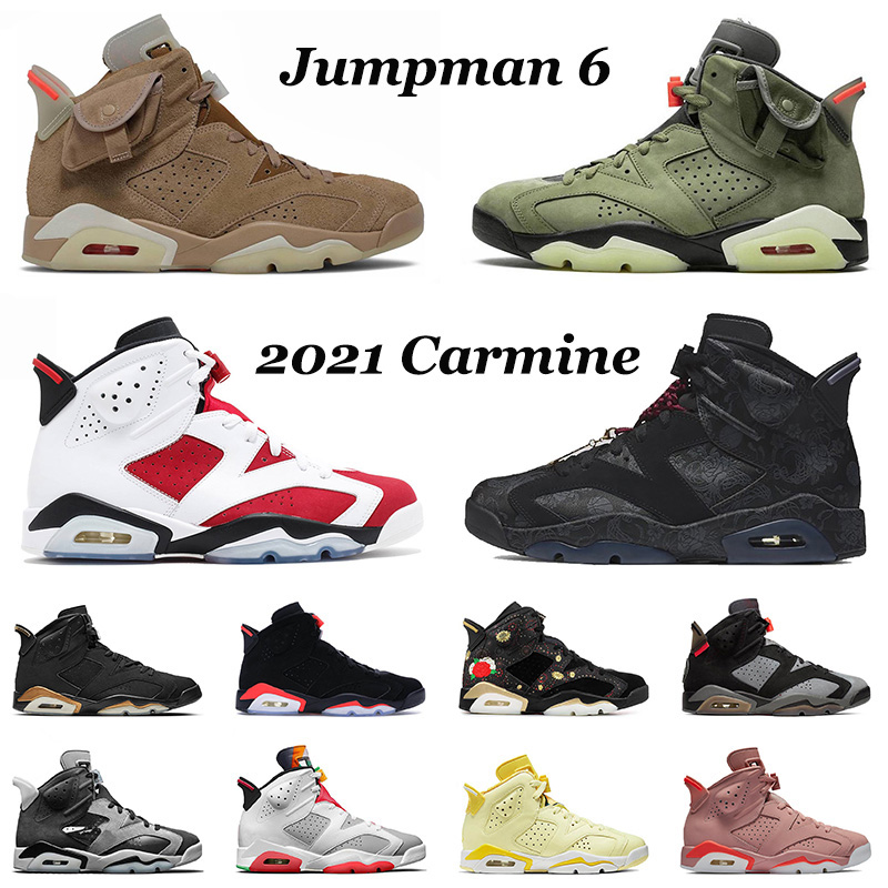 

2021 British Khaki 6s Jumpman 6 Carmine Men Basketball Shoes Travis Cactus Jack Pink VI Singles Day Floral Hare Smoke Grey Mens Womens Sneakers Trainers, A19 36-44 hyper grape