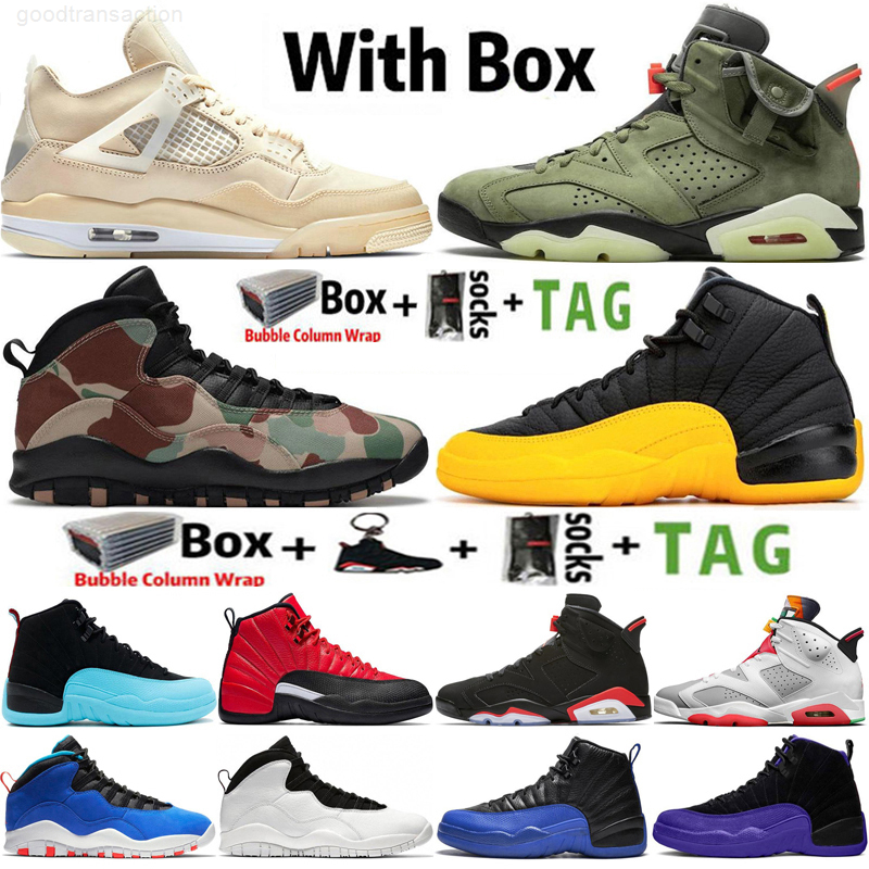 

2021 Jumpman 4 Sail 4s Mens Basketball Shoes 6 6s Travis Scotts 10 10s Woodland Camo 12 12s University Gold Sports Trainers Sneakers, 49