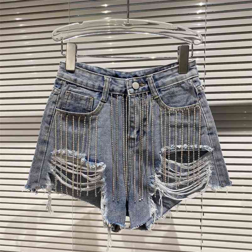 

Women Tassel Straight Denim Shorts Solid Color High Waist Vertical Fashion Spring Summer 11B651 210525, Blue