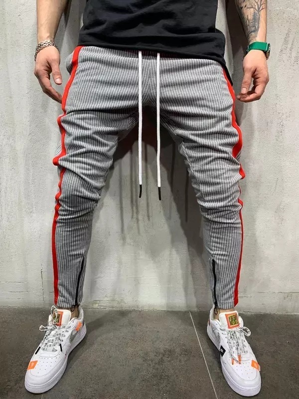 

2021 Spring Autumn Mens Designer Pencil Pants Striped Drawstring Loose Long Trousers Fashion Casual Male Clothing, Black
