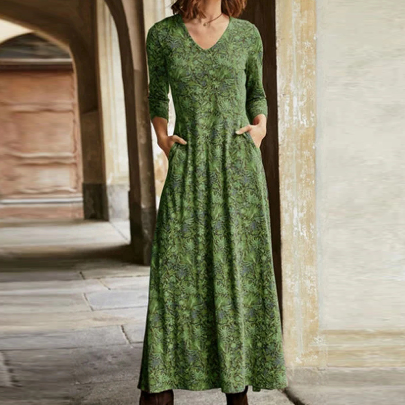 

Elegant Floral Print Split Women Maxi Dresses 2021 Spring V Neck Long Sleeve Party Dress Ladies Sexy Plus Size Slim Dress, Red