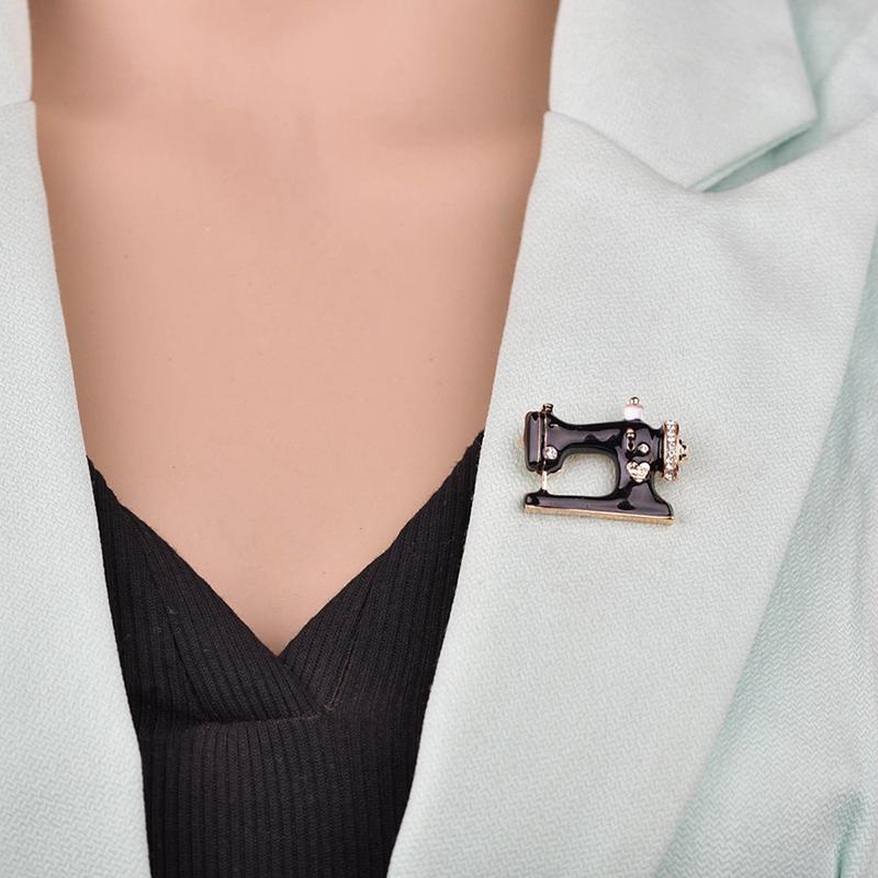 

Pins, Brooches Women Girls Sewing Machine Brooch Black Enamel Jewelry Hijab Pin For Collar Suit Scarf Decoration Accessories, Gray