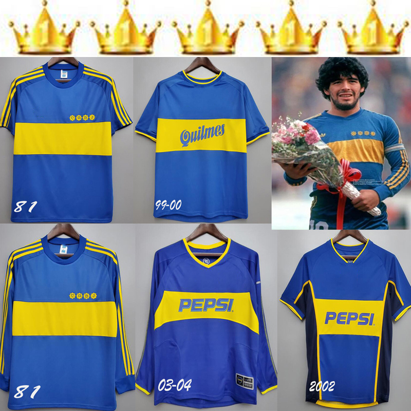 

1981 Boca Juniors Retro Jerseys Classic Vintage MARADONA Long sleeves Soccer jersey 1999/00 2003/04 short sleeve football shirt maillot, Black;yellow