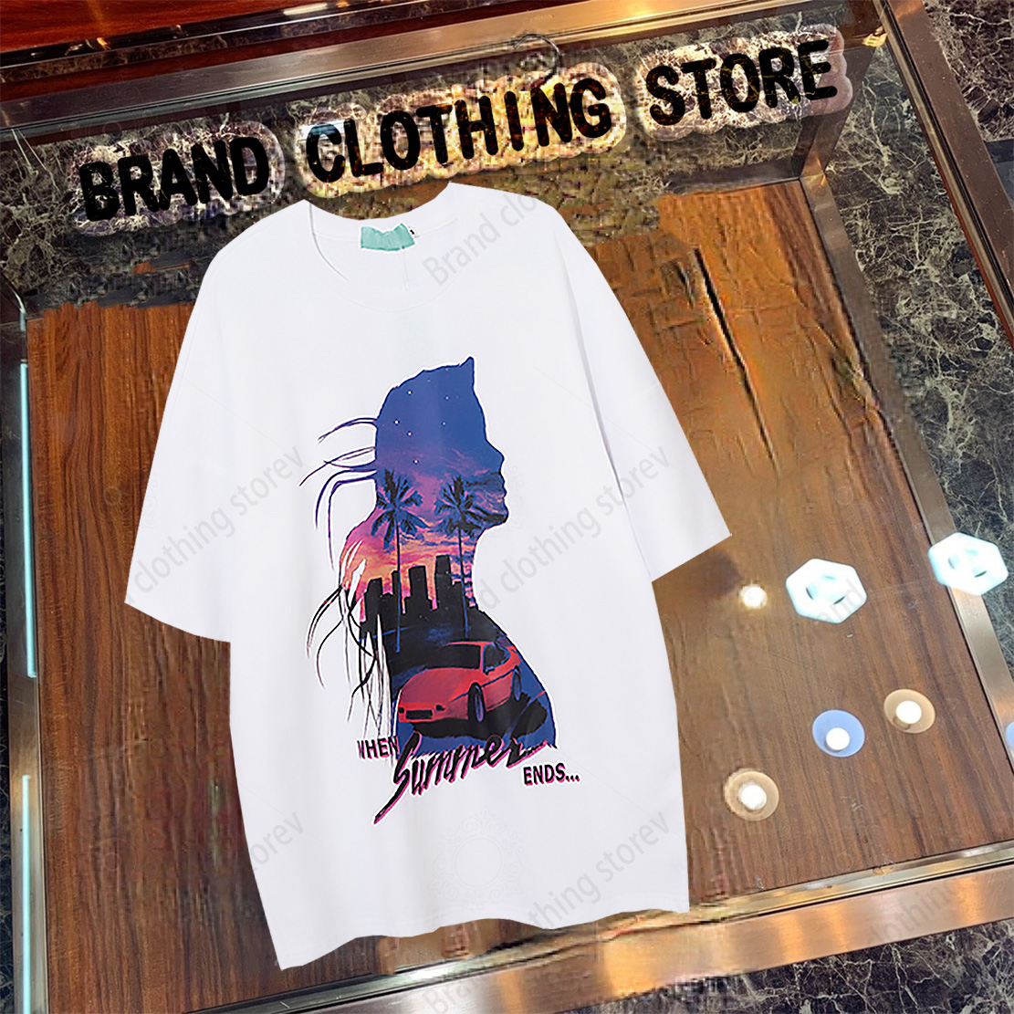 

spring trend round neck printed cotton men's short-sleeved t shirt pt-115, White;black